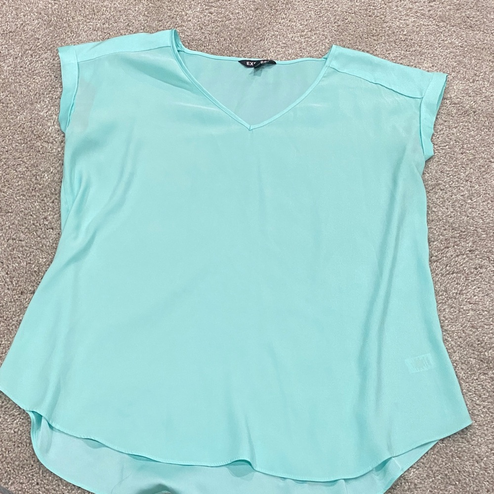 Express Aqua V-Neck Blouse